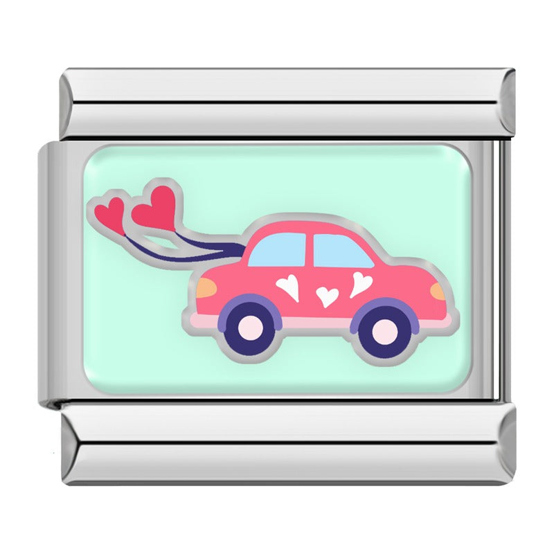 Love car with heart exhaust Valentine Italian charm, by Charmtastic