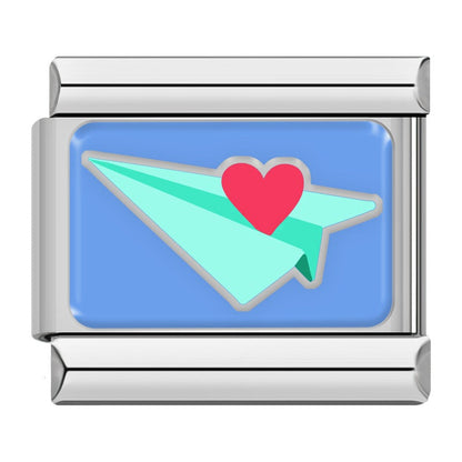 Paper plane and heart Valentine Italian charm, by Charmtastic