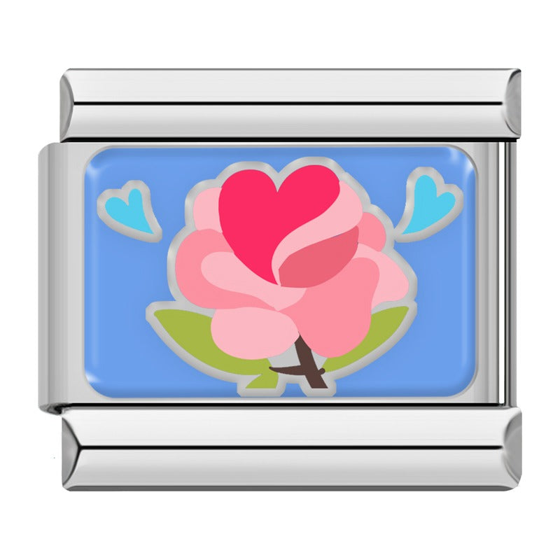 Pink rose Valentine Italian charm, by Charmtastic