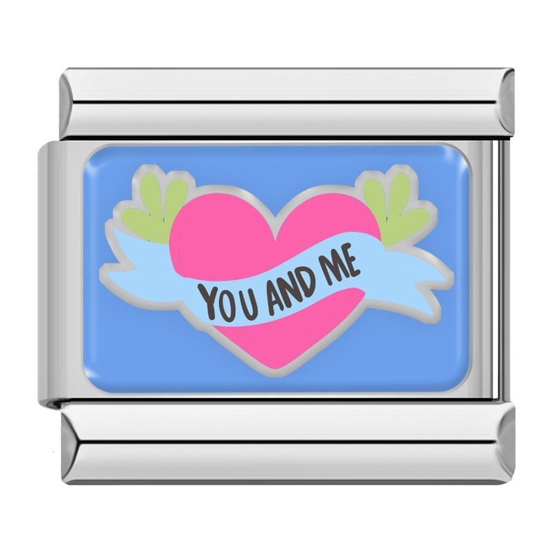 You and me heart banner Valentine Italian charm, by Charmtastic