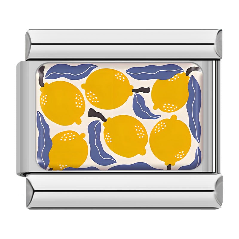 Vibrant Fruit Pattern Charms – lemon fruit pattern charm, Italian charm bracelet charm by Charmtastic