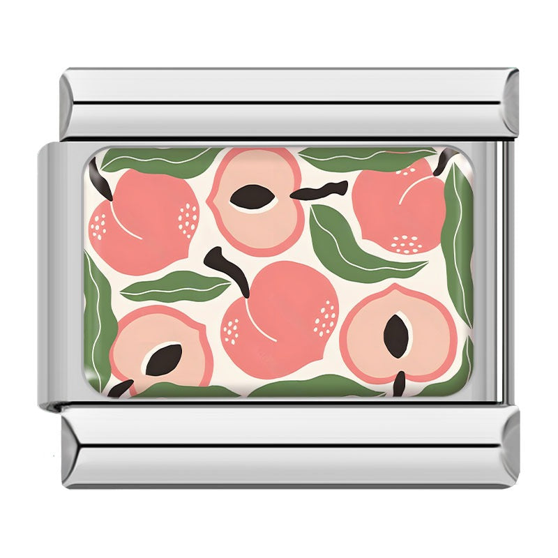 Vibrant Fruit Pattern Charms – peach fruit pattern charm, Italian charm bracelet charm by Charmtastic