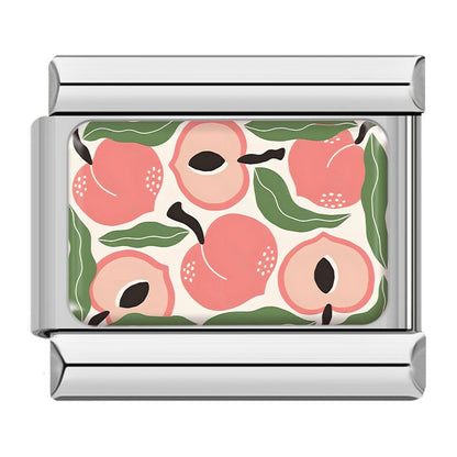 Vibrant Fruit Pattern Charms – peach fruit pattern charm, Italian charm bracelet charm by Charmtastic