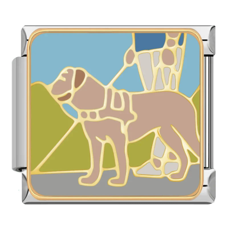Vintage Pop Art Moments & Pets Italian Charms Friend Lovers – guide dog in harness walking on a leash enamel charm, Italian charm bracelet charm by Charmtastic
