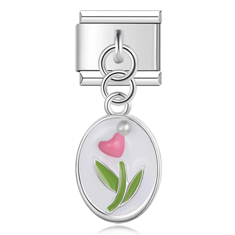 White tulip dangle Italian charm, by Charmtastic