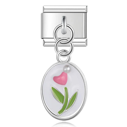 White tulip dangle Italian charm, by Charmtastic