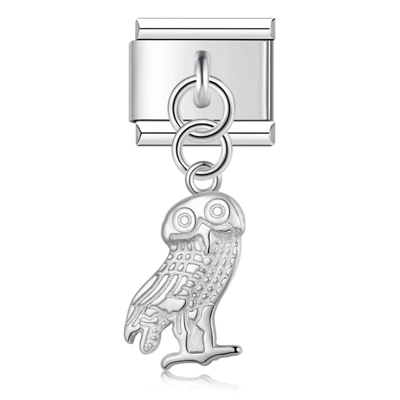 Wing Star Owl Moon Heart silver charms – owl charm, Italian charm bracelet charm by Charmtastic