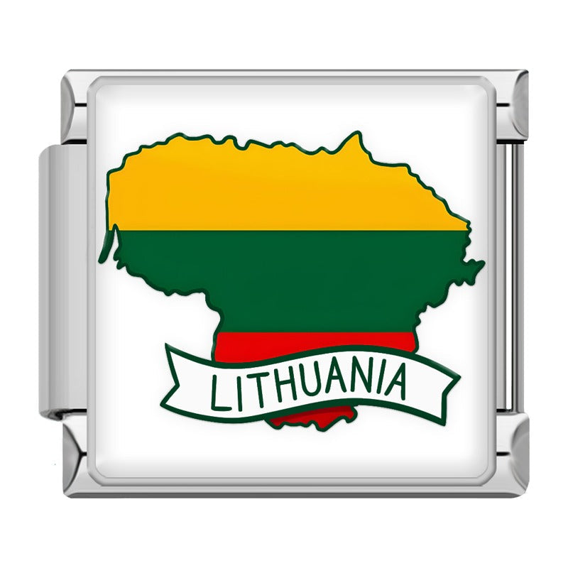 World Flags & Maps Charm silver – Lithuania flag map charm, Italian charm bracelet charm by Charmtastic