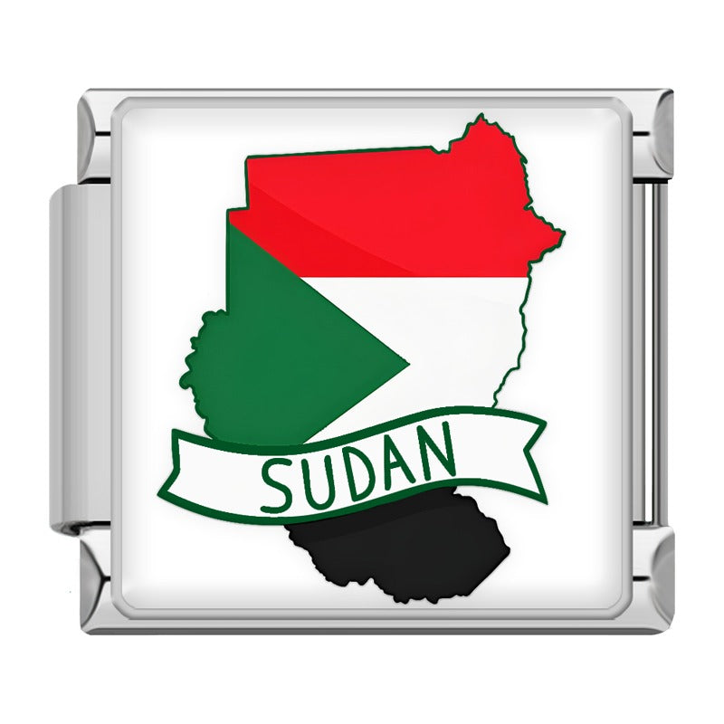 World Flags & Maps Charm silver – Sudan flag map charm, Italian charm bracelet charm by Charmtastic
