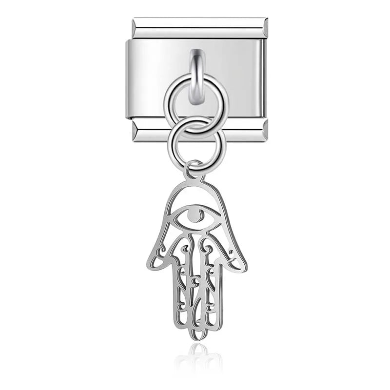 World Map Heart Tree Sun Pineapple charms silver&gold – Hamsa hand charm in silver, Italian charm bracelet charm by Charmtastic