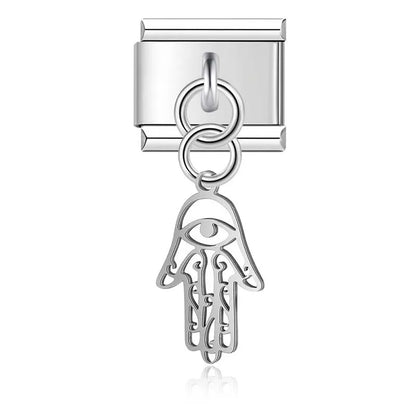 World Map Heart Tree Sun Pineapple charms silver&gold – Hamsa hand charm in silver, Italian charm bracelet charm by Charmtastic