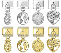 World Map Heart Tree & Pineapple Charms in Silver & Gold