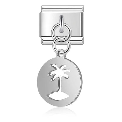 World Map Heart Tree Sun Pineapple charms silver&gold – palm tree island charm in silver, Italian charm bracelet charm by Charmtastic