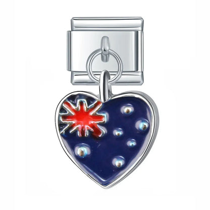 world national flags pendant charms – Australia flag heart dangle charm, Italian charm bracelet charm by Charmtastic