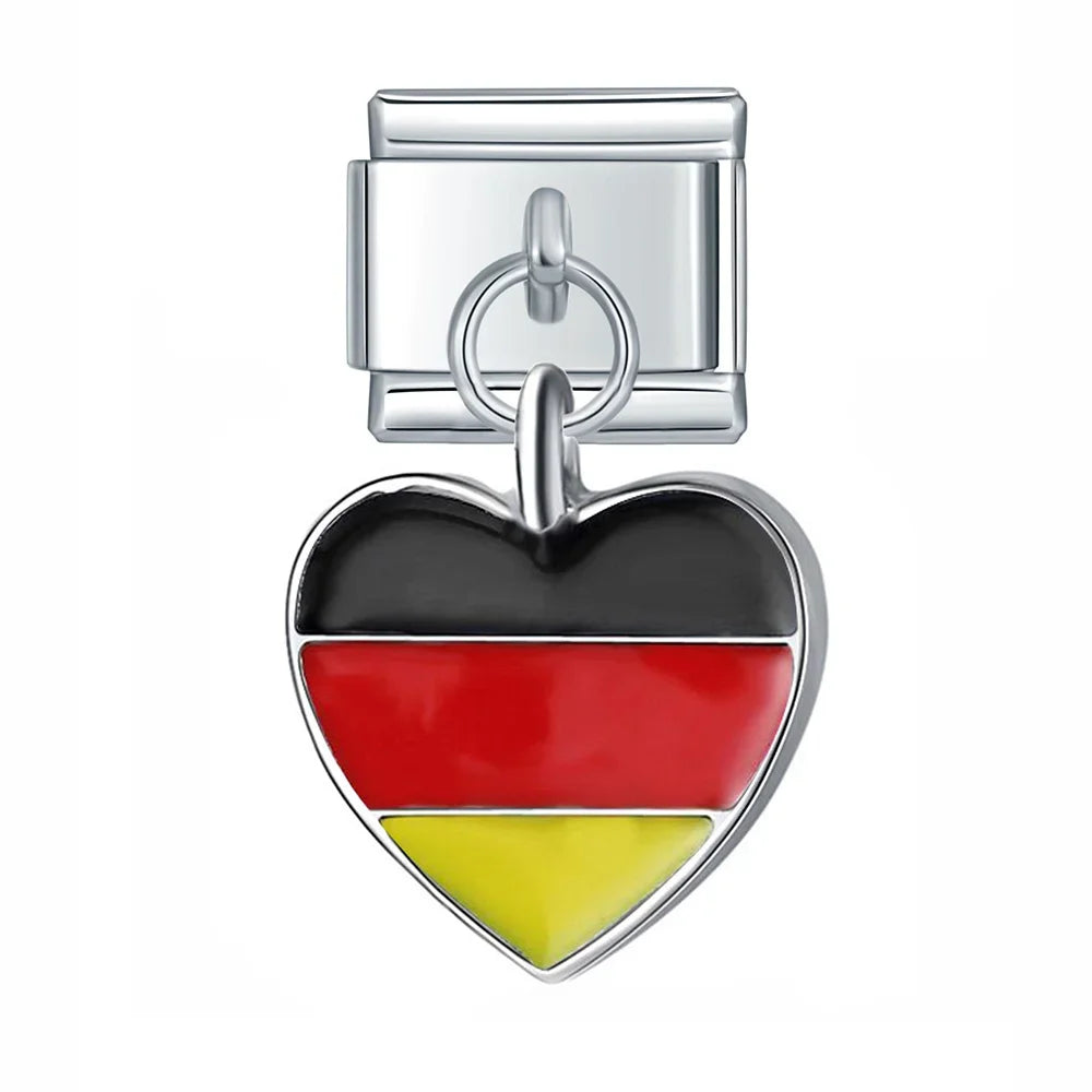 world national flags pendant charms – Germany flag heart dangle charm, Italian charm bracelet charm by Charmtastic