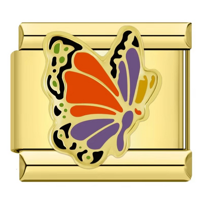 Special Golden Heart Italian Charm — Sad Heart Character Gold Enamel Bracelet Link