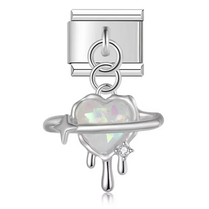 Pearl Heart & Flower Dangle Italian Charms — Mother of Pearl Pendant Bracelet Links